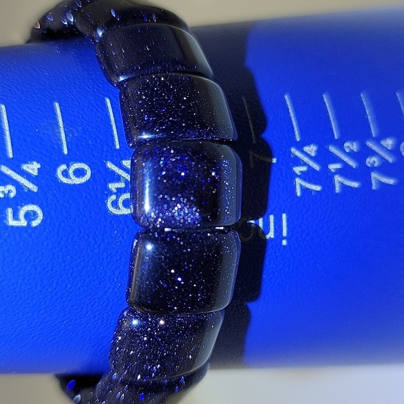 Blue Sandstone Sparkle Aventurine Glass 15mm Beaded Stretch Bracelet - Picture 2 of 6